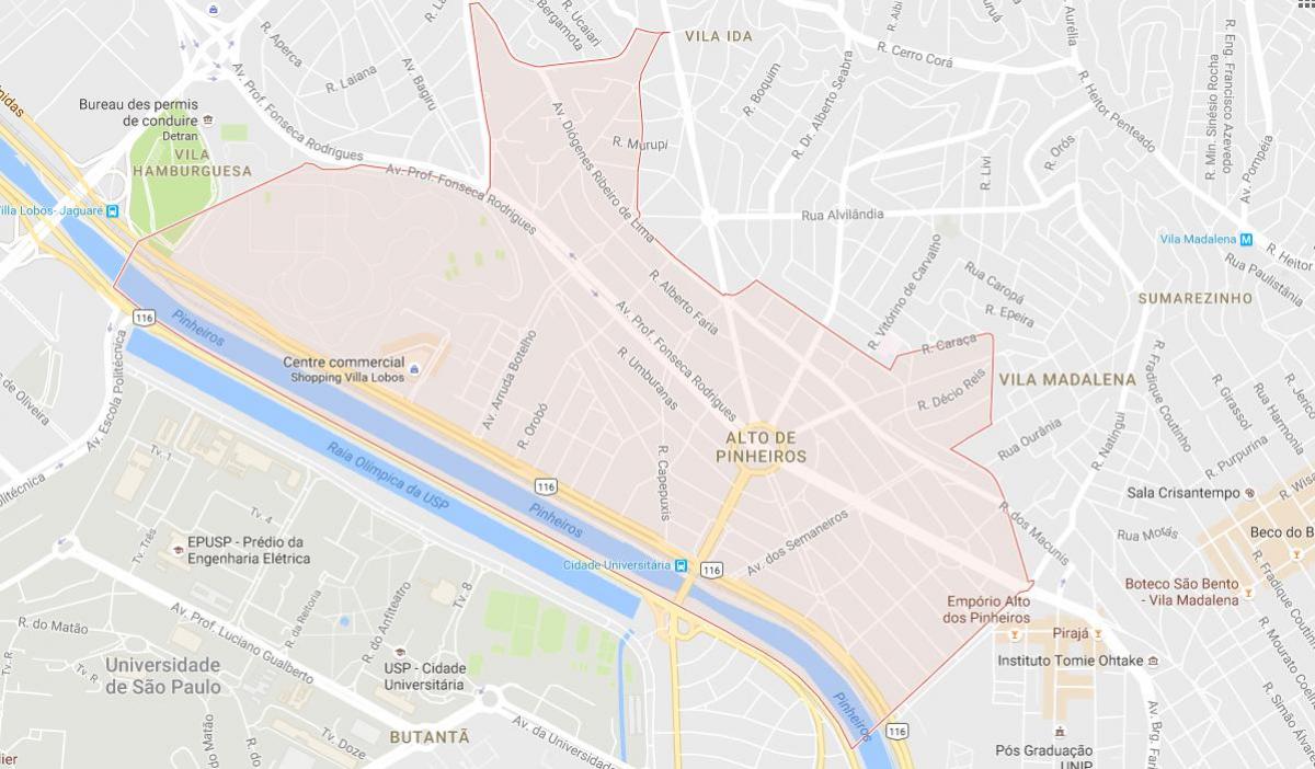 地図のアルデピニェイロのサンパウロ市