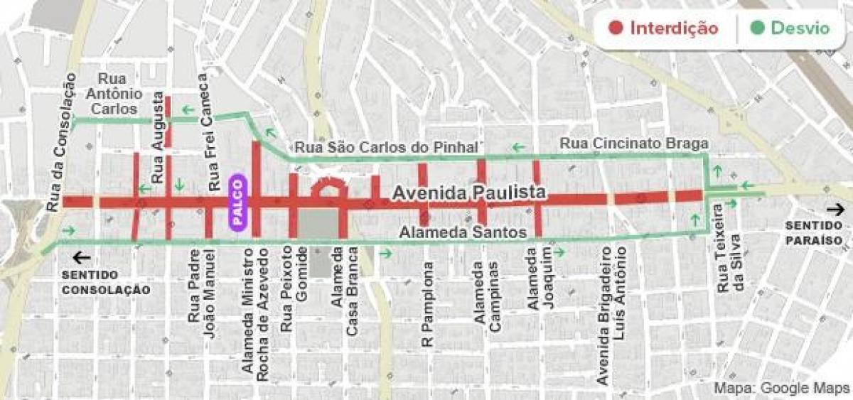 地図のパウリスタ通りのサンパウロ