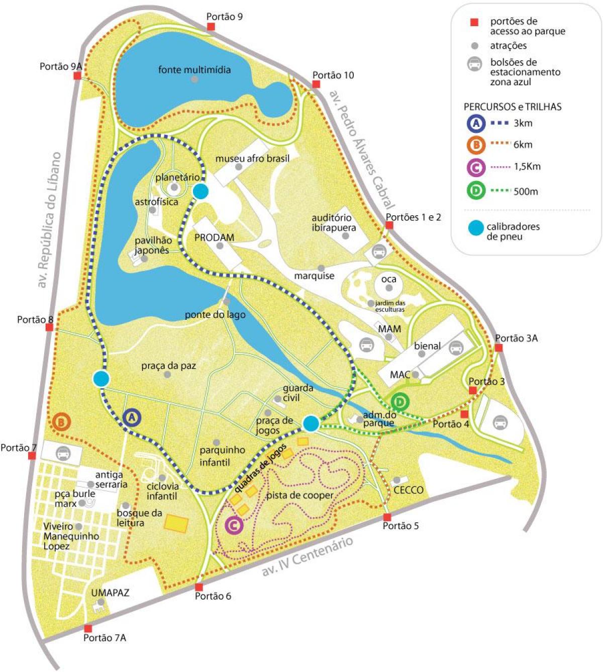 イビラプエラ公園地図-地図のイビラプエラ公園（ブラジル）