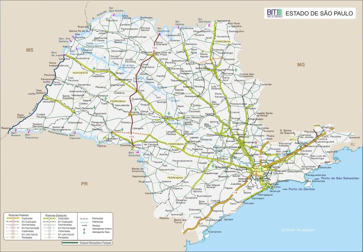 地図のサンパウロ州高速道路