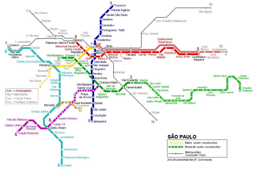 地図のサンパウロ市モノレール