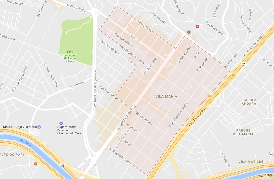 地図のヴィラマリアサンパウロ