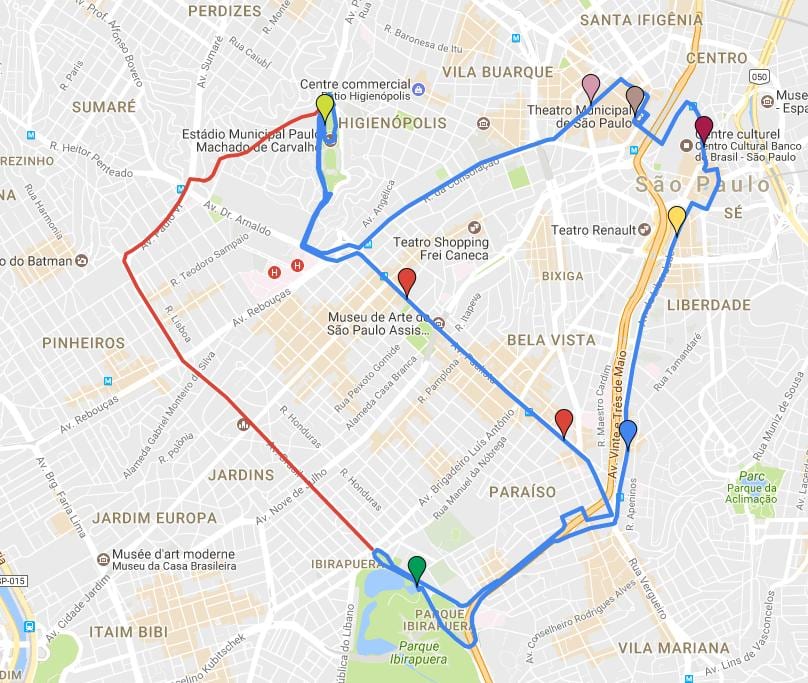 地図の円形ツーリスモサンパウロ-ライン