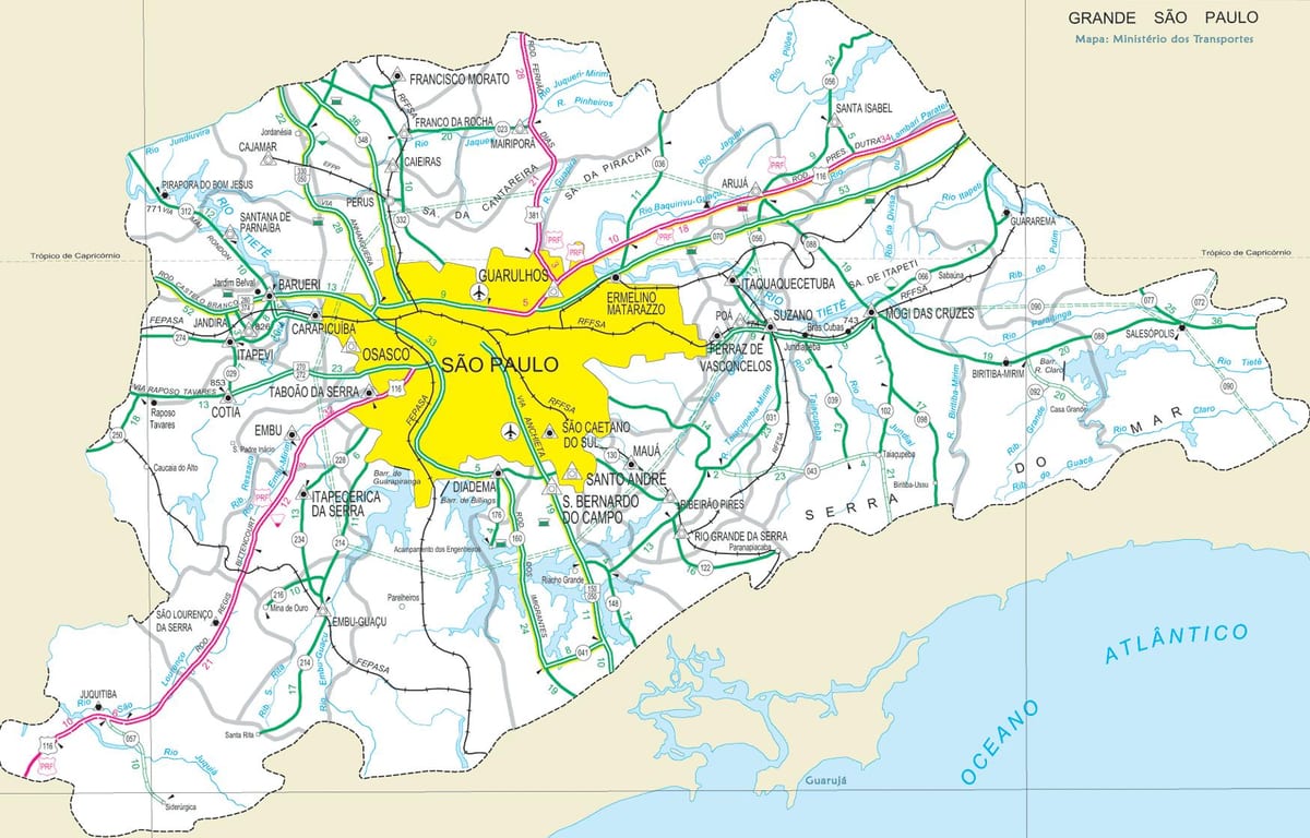 地図の道路近郊のサンパウロ