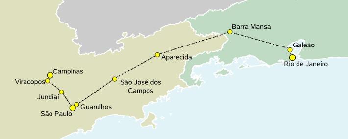 地図の高速列車のサンパウロ