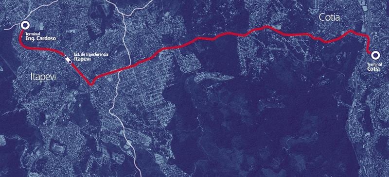 地図corredor BRTメトロポItapevi-Cotia