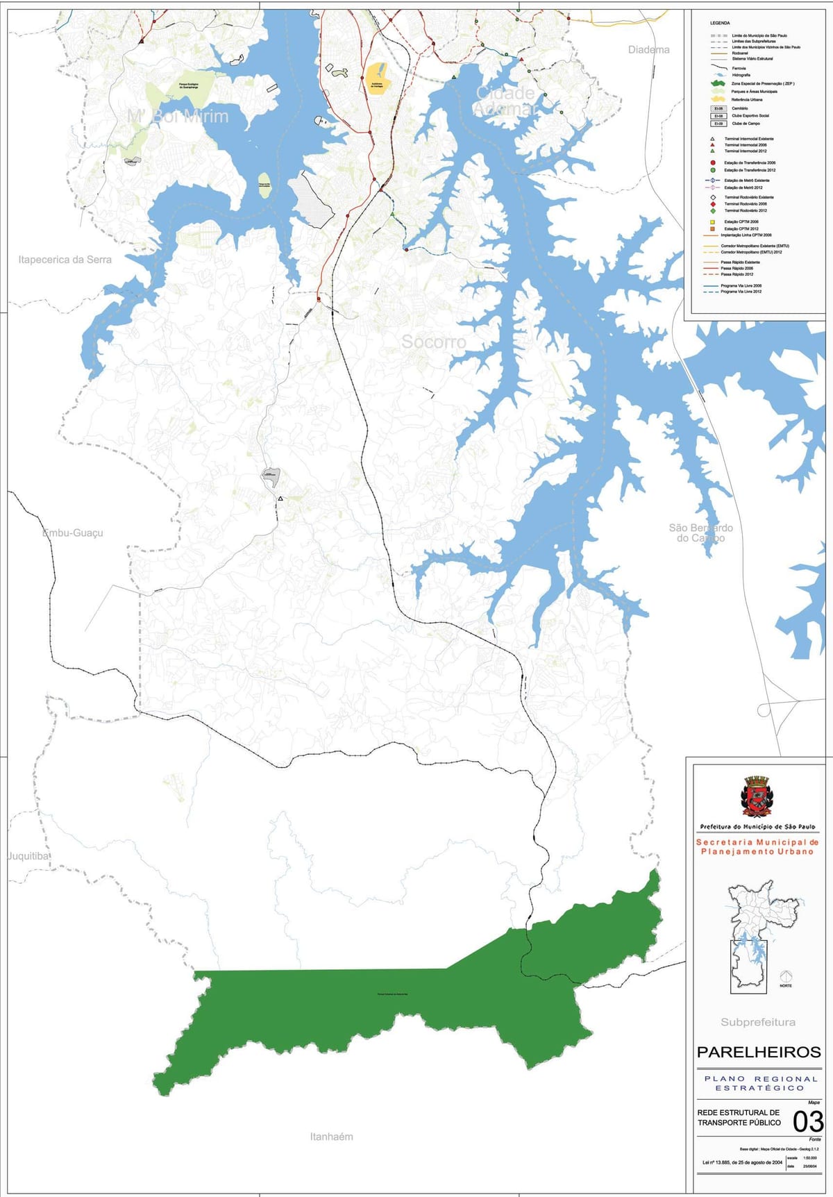 地図Parelheirosサンパウロ-公共輸送