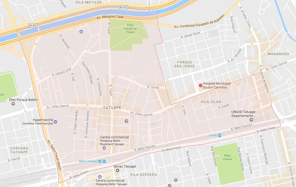 地図Tatuapéサンパウロ
