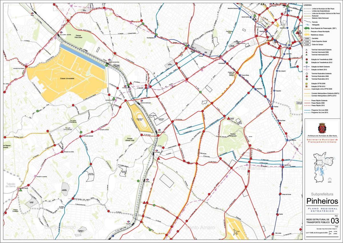 地図のピニェイロのサンパウロ市-公共輸送