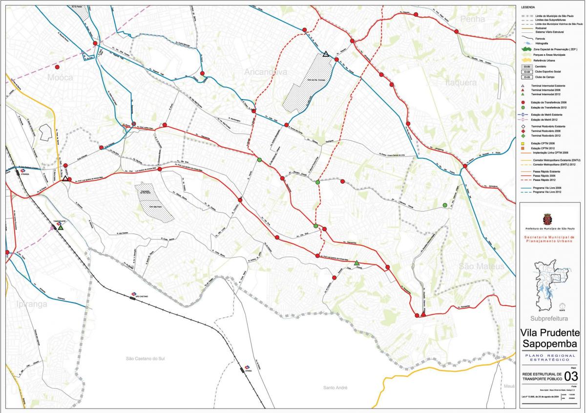 地図のヴィラPrudenteサンパウロ-公共輸送