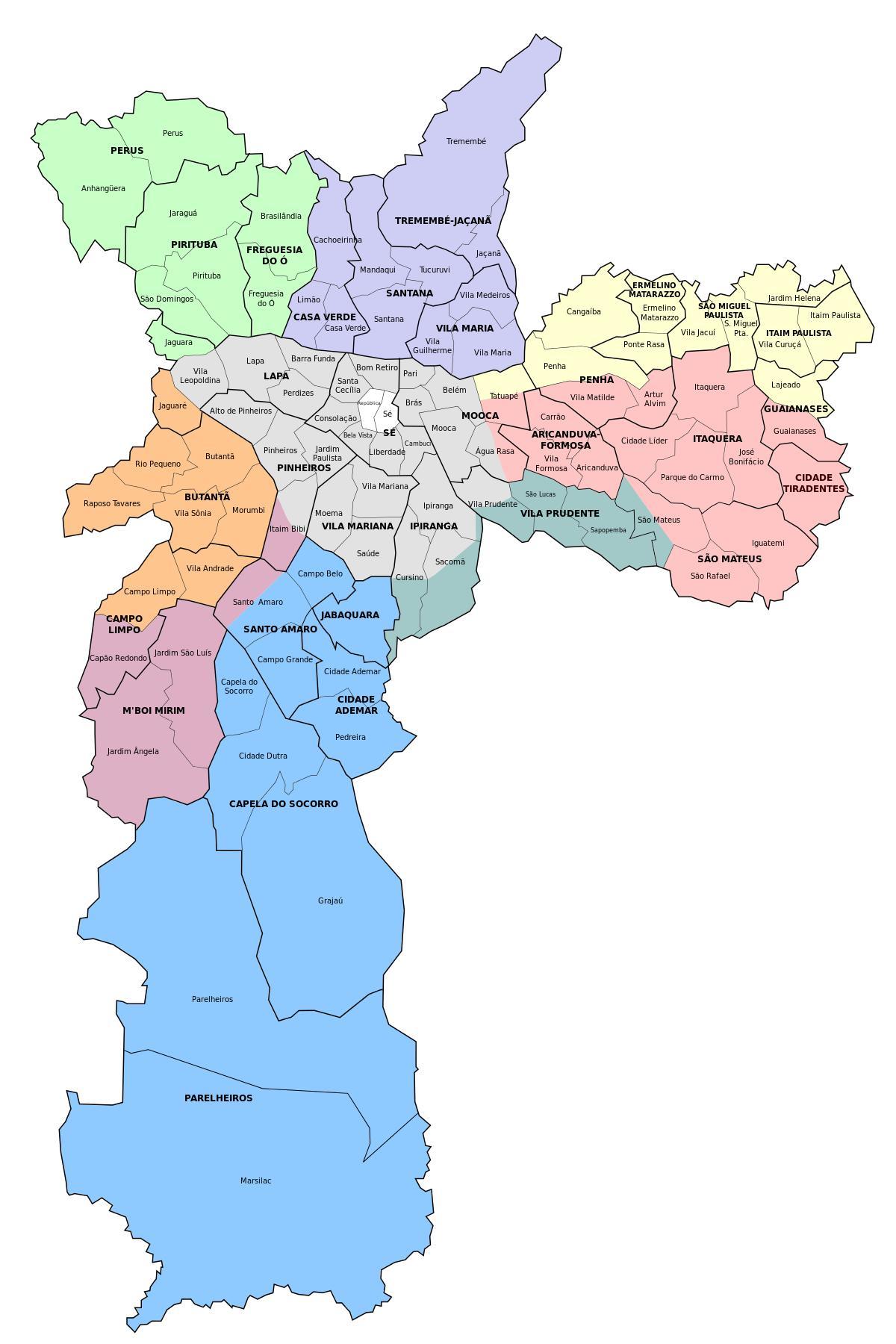 地図の行政区域のサンパウロ
